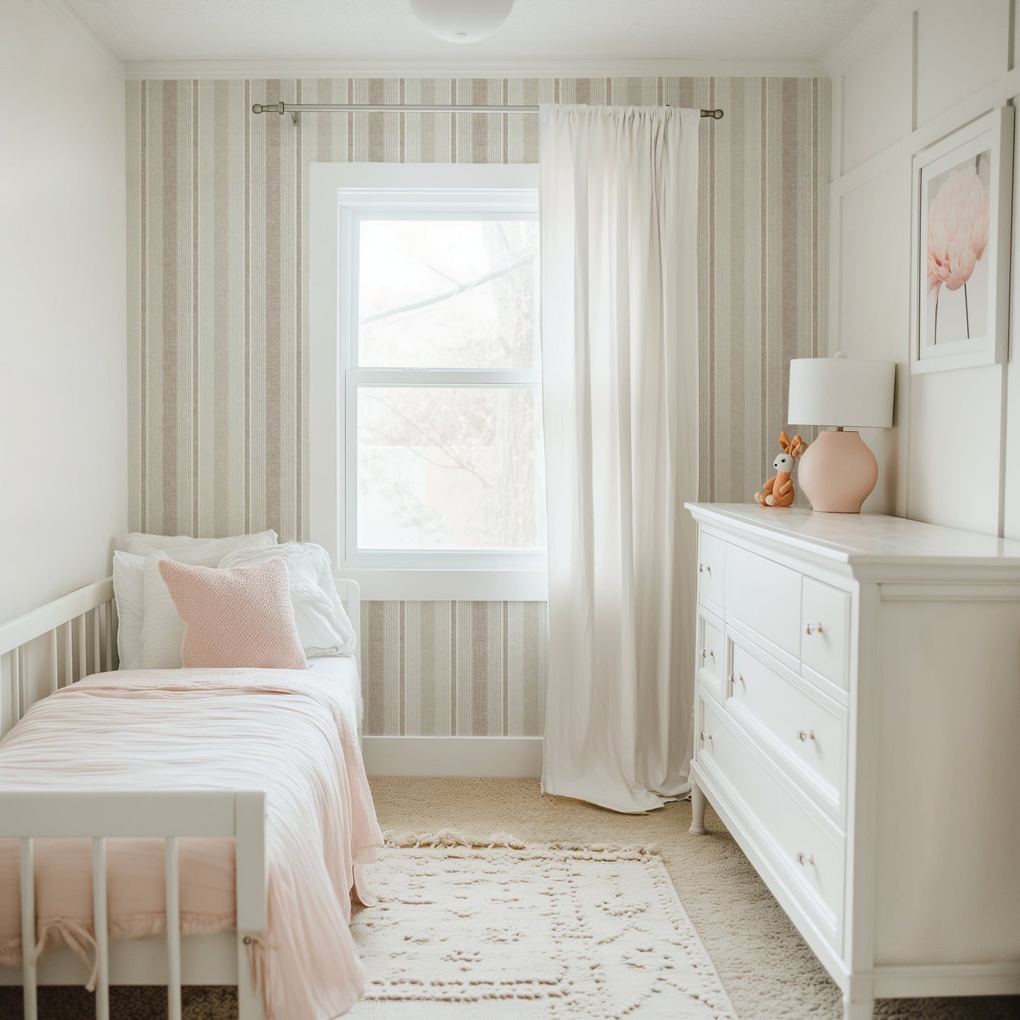 Ojai Stripe Wallpaper - Neutral Linen Texture Striped Wall Covering