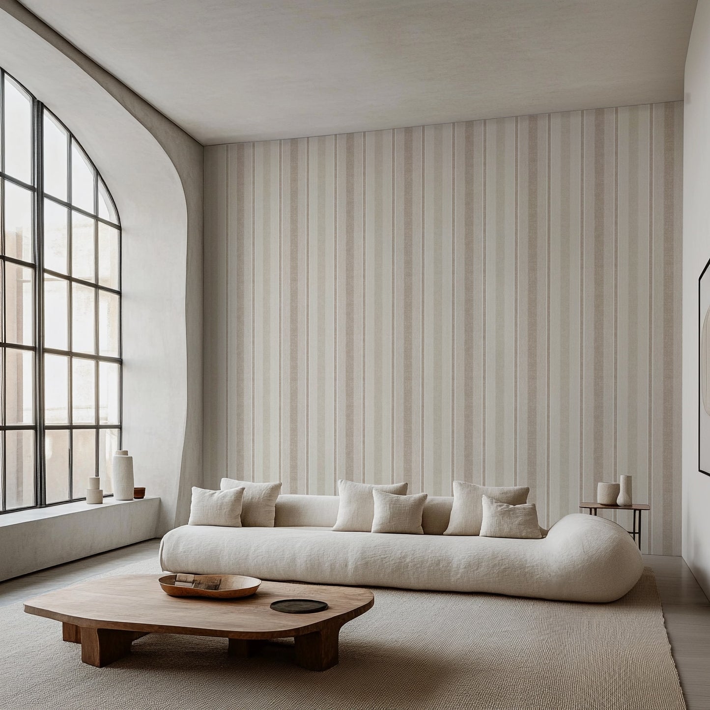 Ojai Stripe Wallpaper - Neutral Linen Texture Striped Wall Covering
